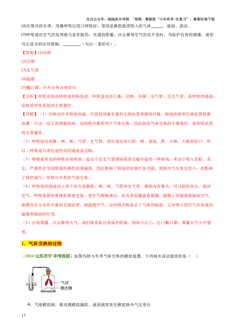专题04人体生理与健康（一）（4大答题模板）（解析版）_02中考总复习（2026版更新中）_08-生物-中考总复习_2025中考复习资料_2025年中考生物答题方法模板