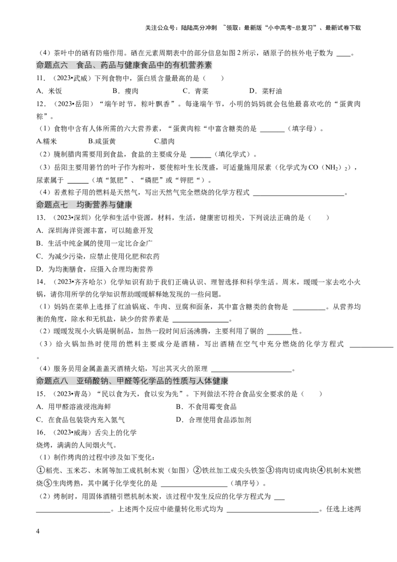 专题04化学与社会（原卷版）_02中考总复习（2026版更新中）_05-化学-中考总复习_2024年中考复习资料_三轮复习_查漏补缺2024年中考化学复习冲刺过关（全国通用）_查补知识&bull;通关练