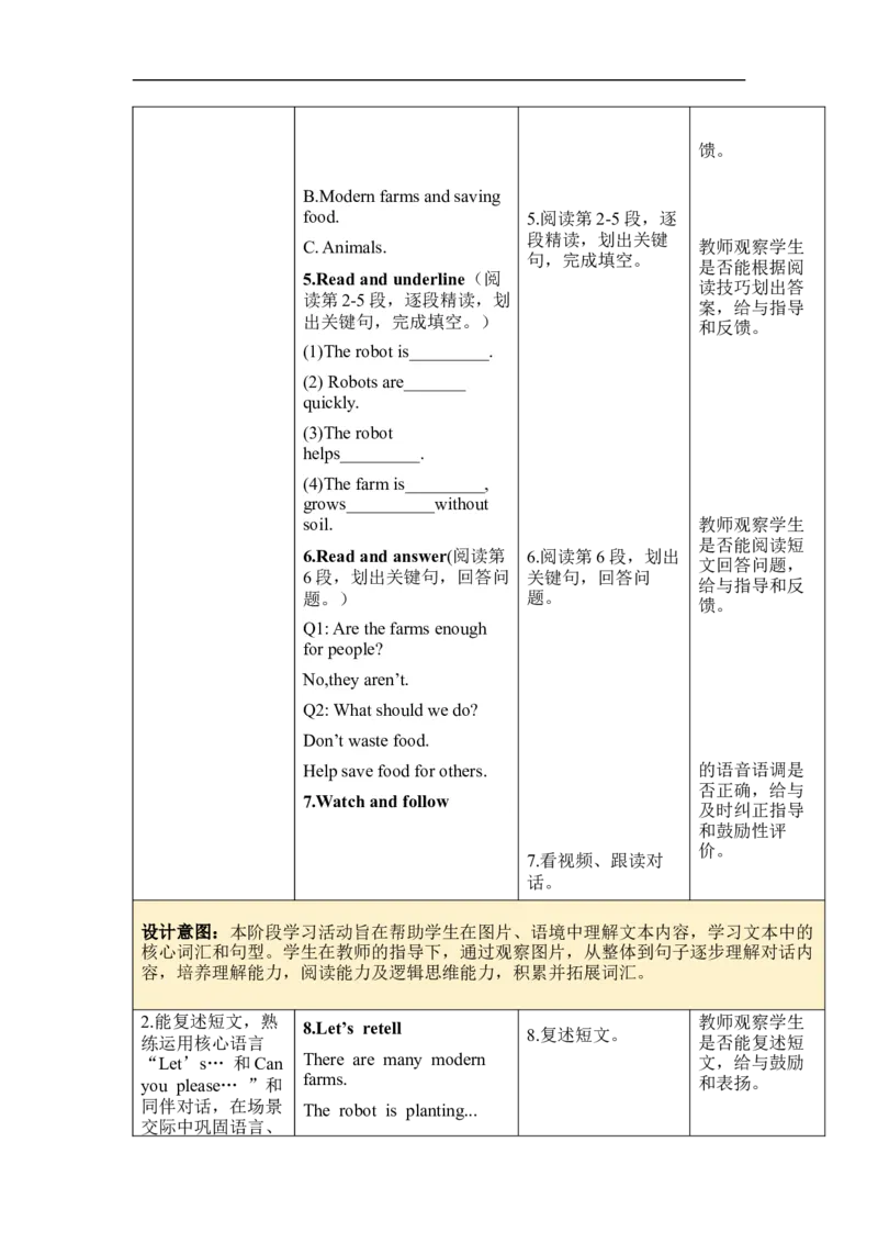 Unit6Fromfarmtotable单元整体教学设计表格式（5课时）_4下-新英语人教PEP版（2026持续更新）_04教案（多套齐全）_单元整体教学设计表格式（5课时）