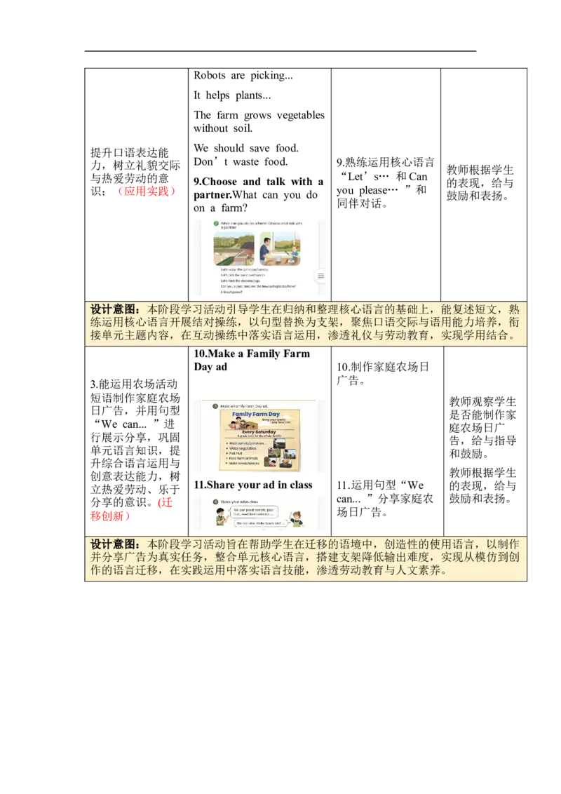Unit6Fromfarmtotable单元整体教学设计表格式（5课时）_4下-新英语人教PEP版（2026持续更新）_04教案（多套齐全）_单元整体教学设计表格式（5课时）