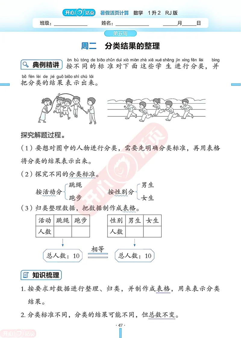 开心暑假活页计算&middot;数学&middot;1升2RJ版-可下载_25秋《开心活页》系列_开心暑假活页计算人教25年