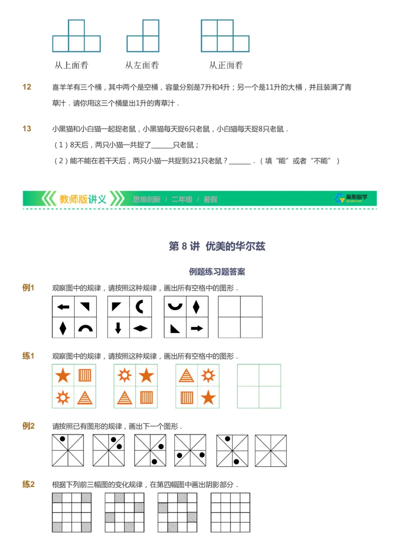 课本+自我巩固+课堂落实_《爱学习》小学初中数学和奥数资料_高斯数学爱学习课件_4奥数思维创新_二年级高斯数学思维创新_暑高斯数学2阶思维创新