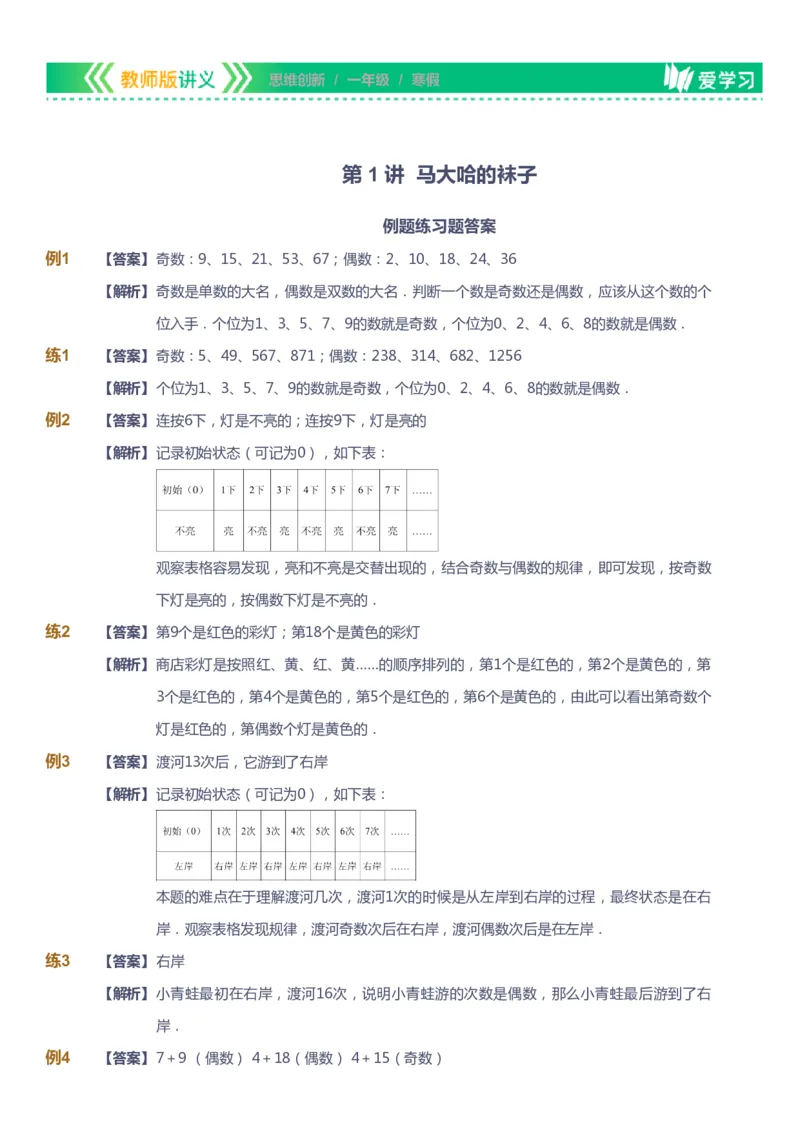课本+自我巩固+课堂落实（答案）_《爱学习》小学初中数学和奥数资料_高斯数学爱学习课件_4奥数思维创新_一年级高斯数学思维创新_寒数学1阶思维创新