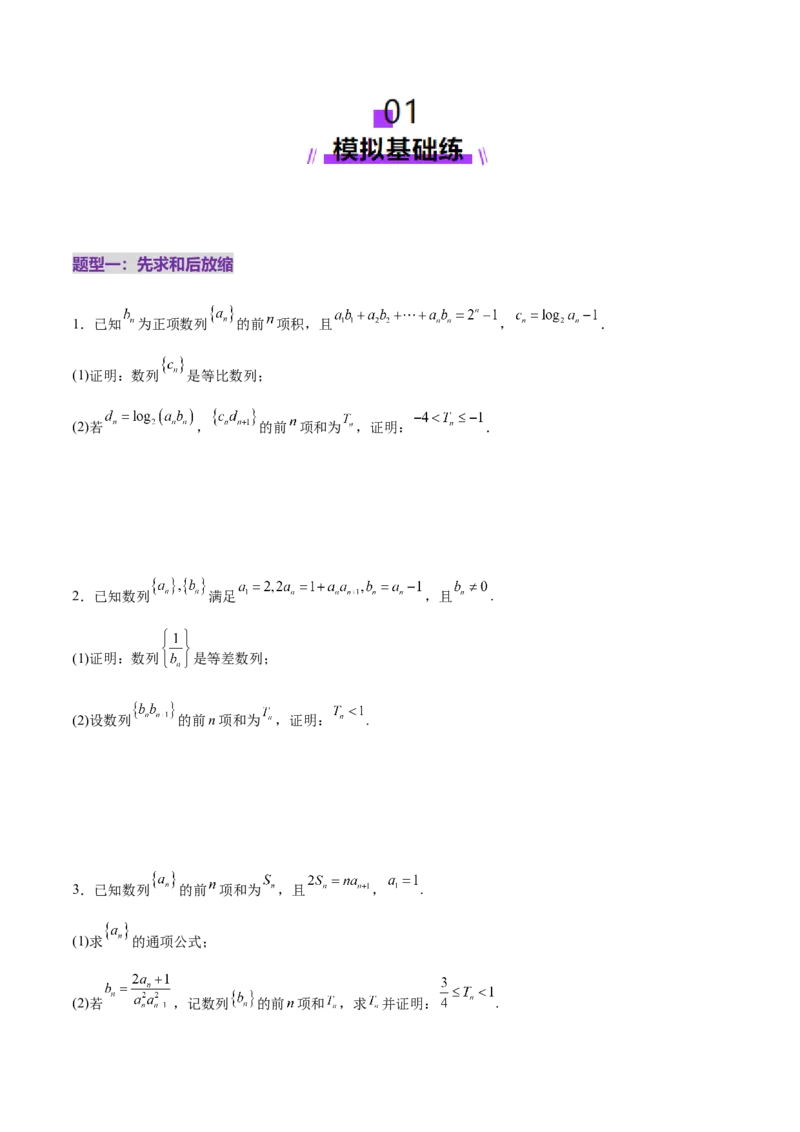 专题12数列不等式放缩技巧（练习）（原卷版）_02高考数学_2025年新高考资料_二轮复习_01高考语文等多个文件_上好课2025年高考数学二轮复习讲练测（新高考通用）