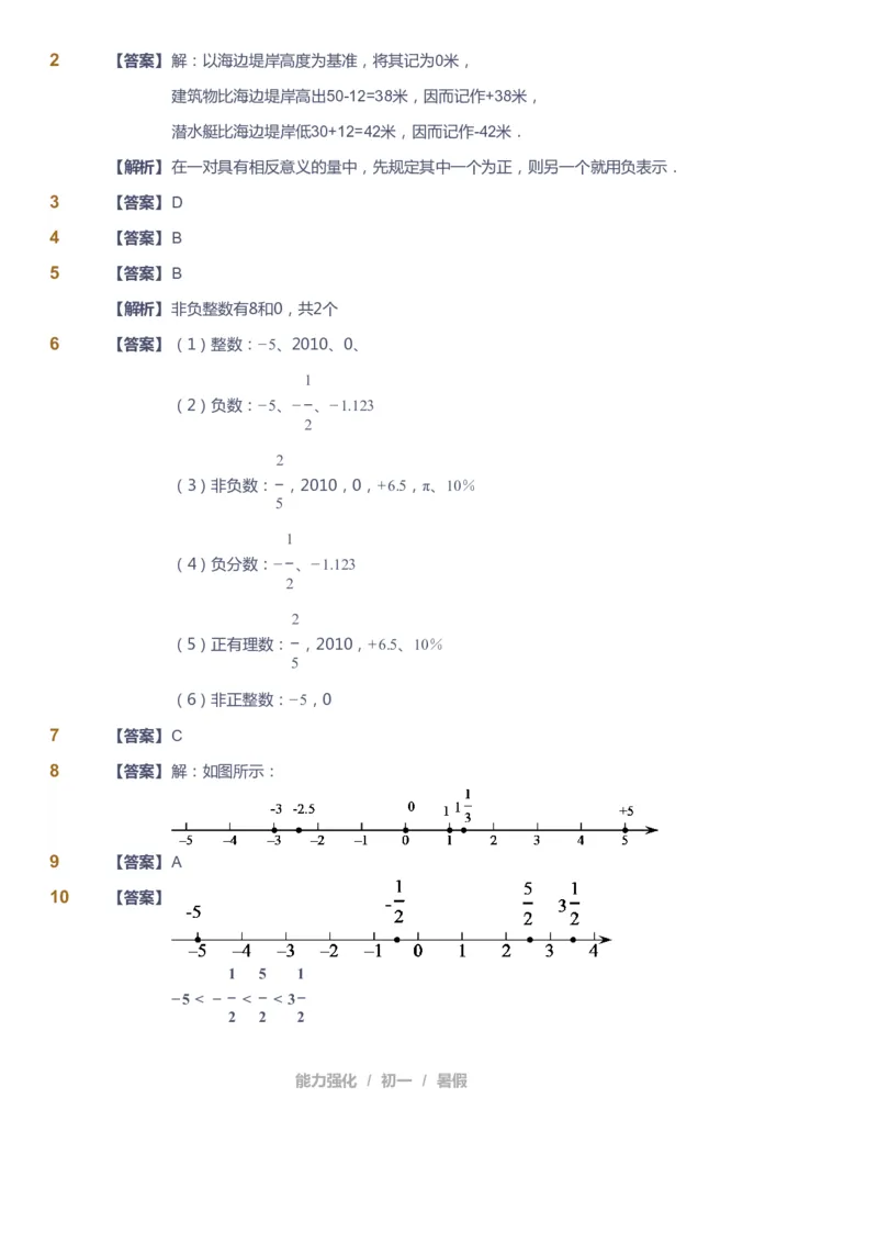 课本+自我巩固+课堂落实（答案）_《爱学习》小学初中数学和奥数资料_高斯数学爱学习课件_6人教初中能力强化_初一高斯数学能力强化_初一数学能力强化_暑数学7阶能力强化