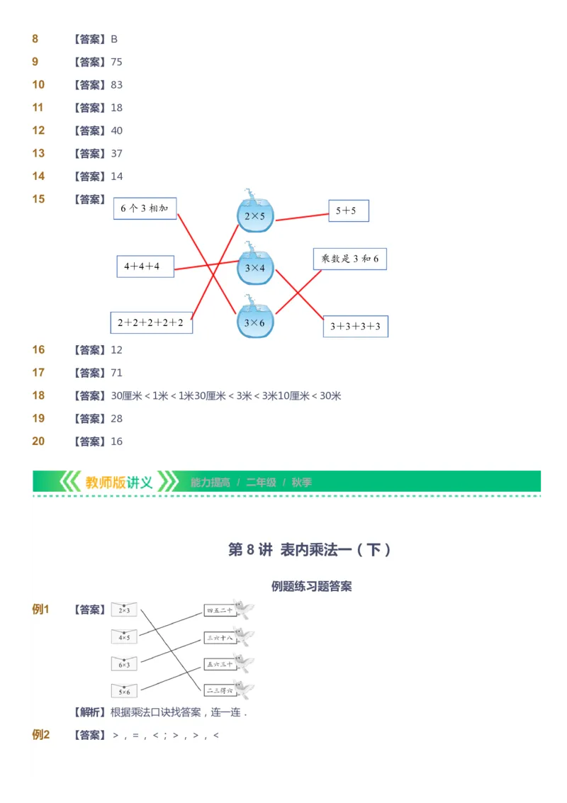 课本+自我巩固+课堂落实（答案）-gs_《爱学习》小学初中数学和奥数资料_高斯数学爱学习课件_1人教小学能力提高_2年级能力提高春秋寒暑课件_秋高斯数学2阶能力提高-gs出品