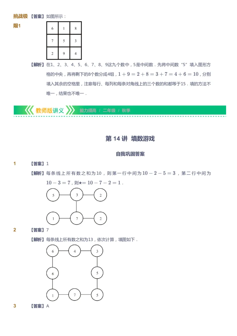 课本+自我巩固+课堂落实（答案）-gs_《爱学习》小学初中数学和奥数资料_高斯数学爱学习课件_1人教小学能力提高_2年级能力提高春秋寒暑课件_秋高斯数学2阶能力提高-gs出品