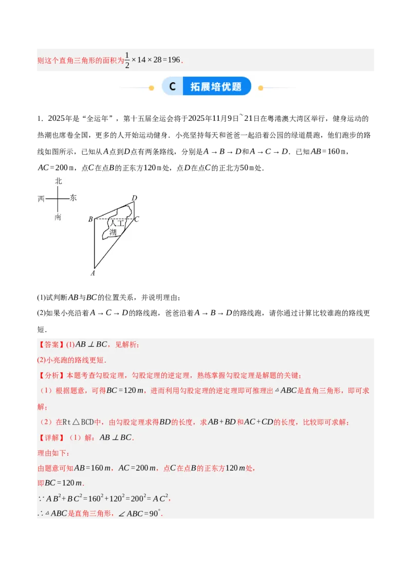 1.2一定是直角三角形吗（分层作业）（解析版）_北师大初中数学_8上-北师大版初中数学_初中数学北师大8上-2025秋季新版_第二套推荐25_07习题试卷_同步练习_分层作业
