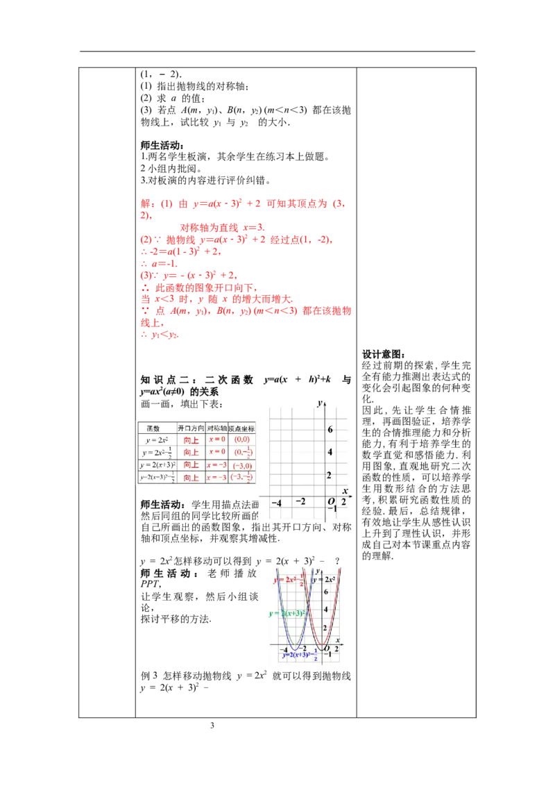 2.2第4课时二次函数y=a(x-h)2+k的图象与性质教案_北师大初中数学_9下-北师大版初中数学_01课件+教案+学案新课标_教案_2.BS九下第二章二次函数