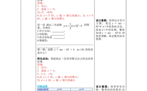 2.2第4课时二次函数y=a(x-h)2+k的图象与性质教案_北师大初中数学_9下-北师大版初中数学_01课件+教案+学案新课标_教案_2.BS九下第二章二次函数