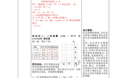 2.2第4课时二次函数y=a(x-h)2+k的图象与性质教案_北师大初中数学_9下-北师大版初中数学_01课件+教案+学案新课标_教案_2.BS九下第二章二次函数