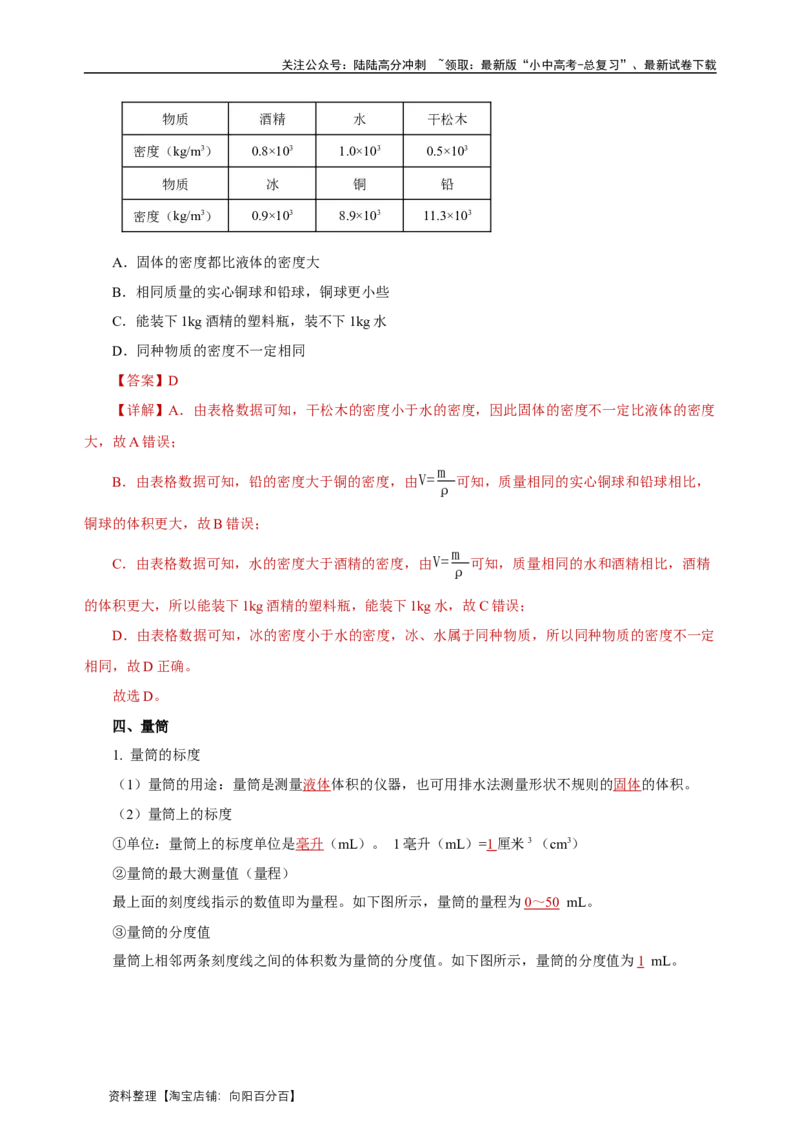 专题06质量与密度（知识梳理典例练习）（教师版）_02中考总复习（2026版更新中）_04-物理-中考总复习_2024年中考复习资料_一轮复习_更新2024年中考物理一轮复习精品资料_配套练习