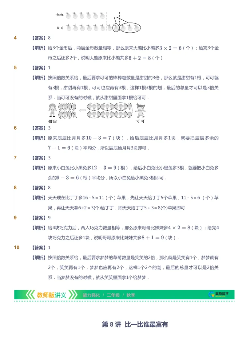 课本+自我巩固+课堂落实（答案）_《爱学习》小学初中数学和奥数资料_高斯数学爱学习课件_2人教小学能力强化_二年级高斯数学能力强化_秋数学2阶能力强化