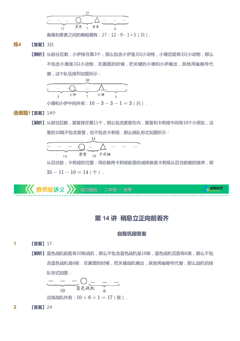 课本+自我巩固+课堂落实（答案）_《爱学习》小学初中数学和奥数资料_高斯数学爱学习课件_2人教小学能力强化_二年级高斯数学能力强化_秋数学2阶能力强化