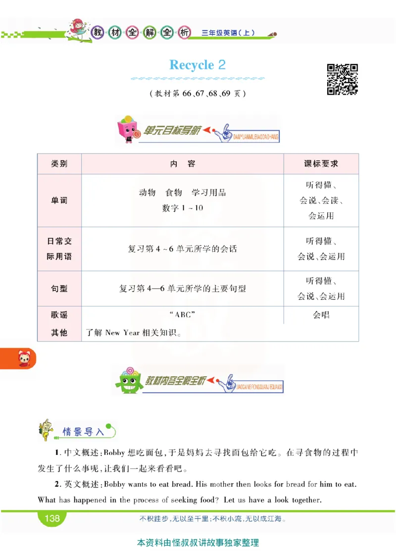 小学教材全解全析-人教数英语3上_《教材全解》小学1-6年级_《小学教材全解全析》_1-6年级上册_英语