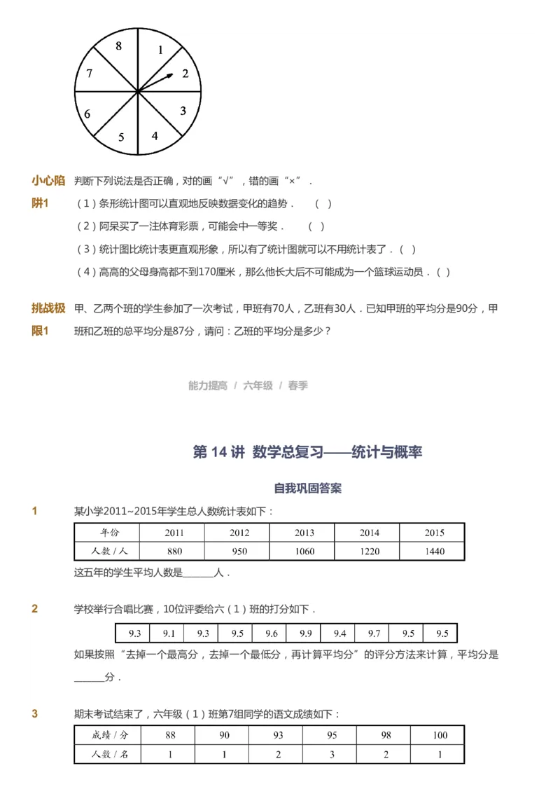 课本+自我巩固+课堂落实_《爱学习》小学初中数学和奥数资料_高斯数学爱学习课件_8北师小学能力提高_爱学习北师大1-6能力提高课件5+6_数学6阶能力提高_春数学6阶能力提高