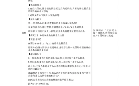 2.1两条直线的位置关系第1课时教案（表格式）2024-2025学年北师大版数学七年级下册_北师大初中数学_7下-北师大版初中数学_7下-初中数学北师大版（2025春季新版）持续更新_3.教案(多套)