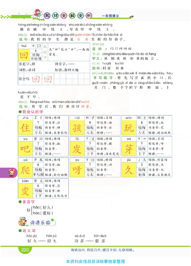 小学教材全解全析-语文1上_《教材全解》小学1-6年级_《小学教材全解全析》_1-6年级上册_语文