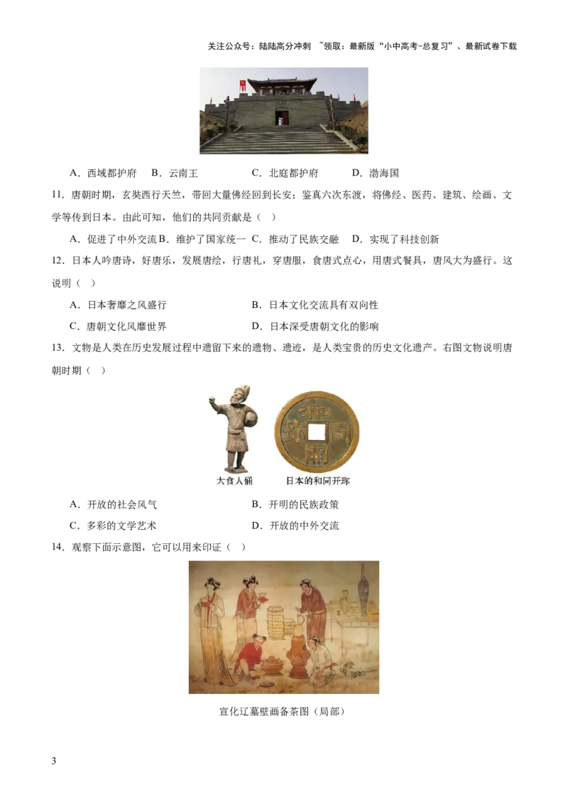 专题04华夏熔炉：中国古代民族交融与对外交流的交响史诗（测试）（原卷版）_02中考总复习（2026版更新中）_06-历史-中考总复习_2025年中考复习资料_2025中考二轮课件ppt+讲义+练习历史