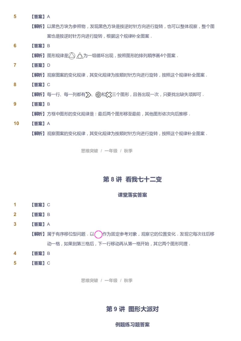 课本+自我巩固+课堂落实（答案）_《爱学习》小学初中数学和奥数资料_高斯数学爱学习课件_3奥数思维突破_高斯爱学习思维突破奥数1-6阶四季版12年级_1年级思维突破春秋寒暑课件_90