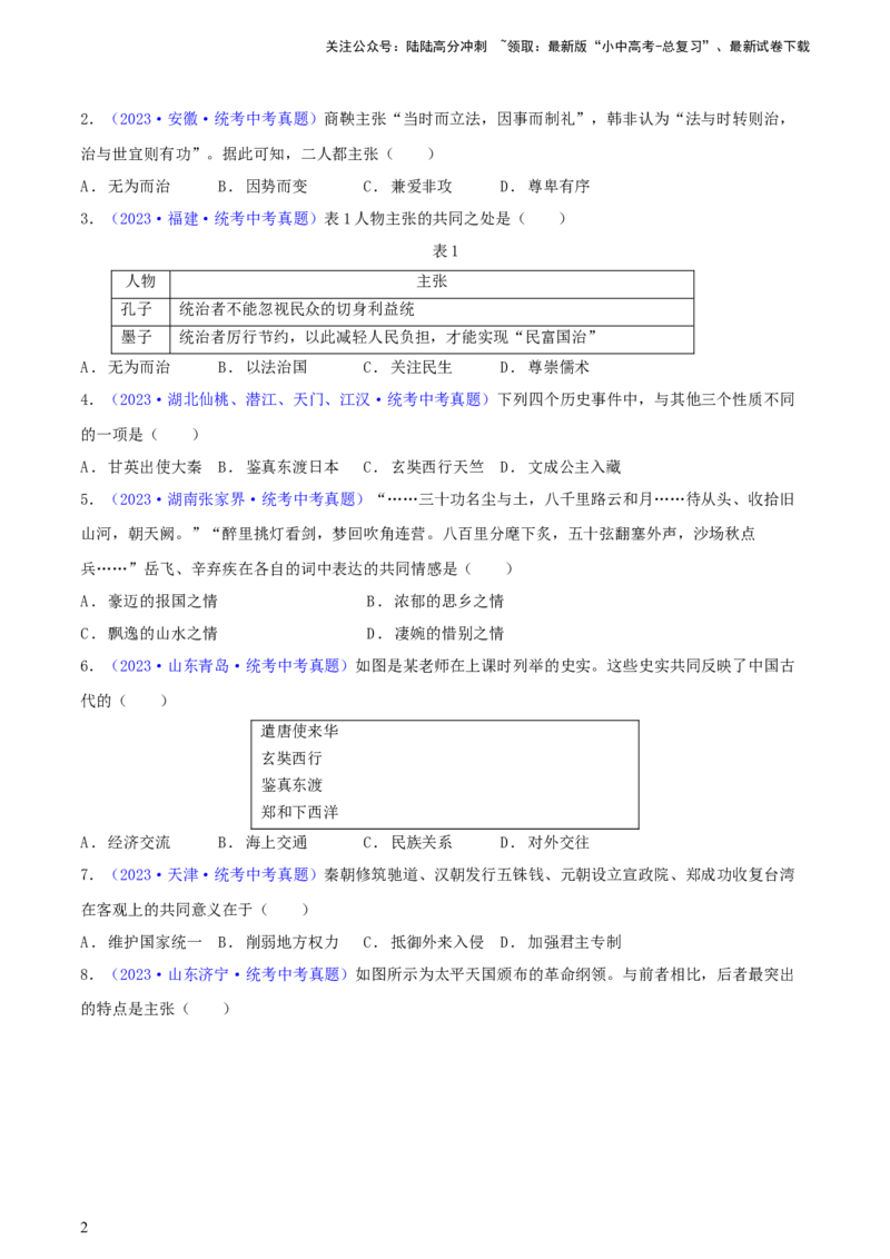 专题06比较异同类选择题（含答题技巧，题型专练60题）（原卷版）_02中考总复习（2026版更新中）_06-历史-中考总复习_2024年中考复习资料_二轮复习