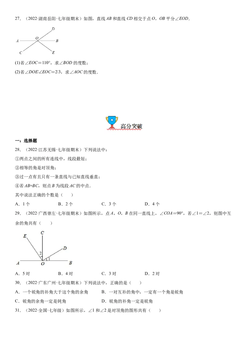 2.1两条直线的位置关系-七年级数学下册《考点&bull;题型&bull;技巧》精讲与精练高分突破（北师大版）_北师大初中数学_7下-北师大版初中数学_7下-初中数学北师大版（旧版）赠送_06专项讲练