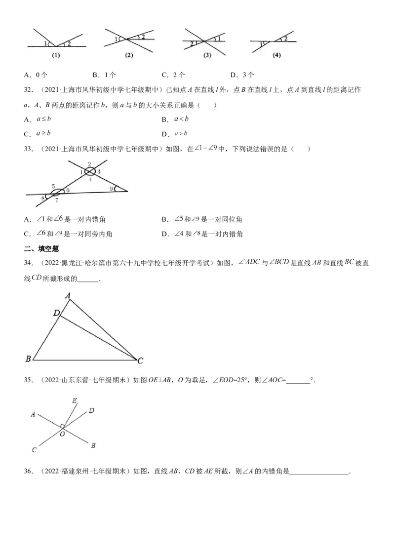 2.1两条直线的位置关系-七年级数学下册《考点&bull;题型&bull;技巧》精讲与精练高分突破（北师大版）_北师大初中数学_7下-北师大版初中数学_7下-初中数学北师大版（旧版）赠送_06专项讲练