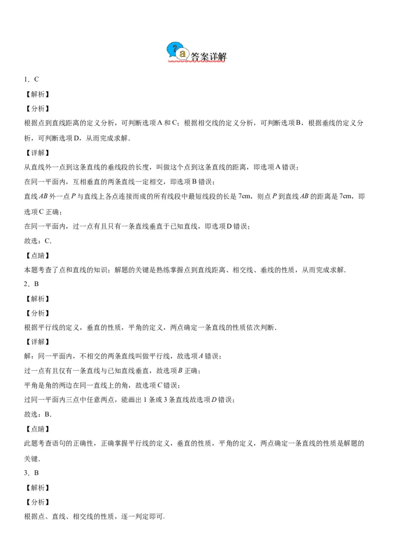 2.1两条直线的位置关系-七年级数学下册《考点&bull;题型&bull;技巧》精讲与精练高分突破（北师大版）_北师大初中数学_7下-北师大版初中数学_7下-初中数学北师大版（旧版）赠送_06专项讲练