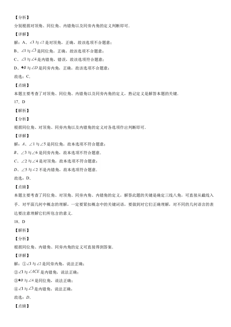 2.1两条直线的位置关系-七年级数学下册《考点&bull;题型&bull;技巧》精讲与精练高分突破（北师大版）_北师大初中数学_7下-北师大版初中数学_7下-初中数学北师大版（旧版）赠送_06专项讲练