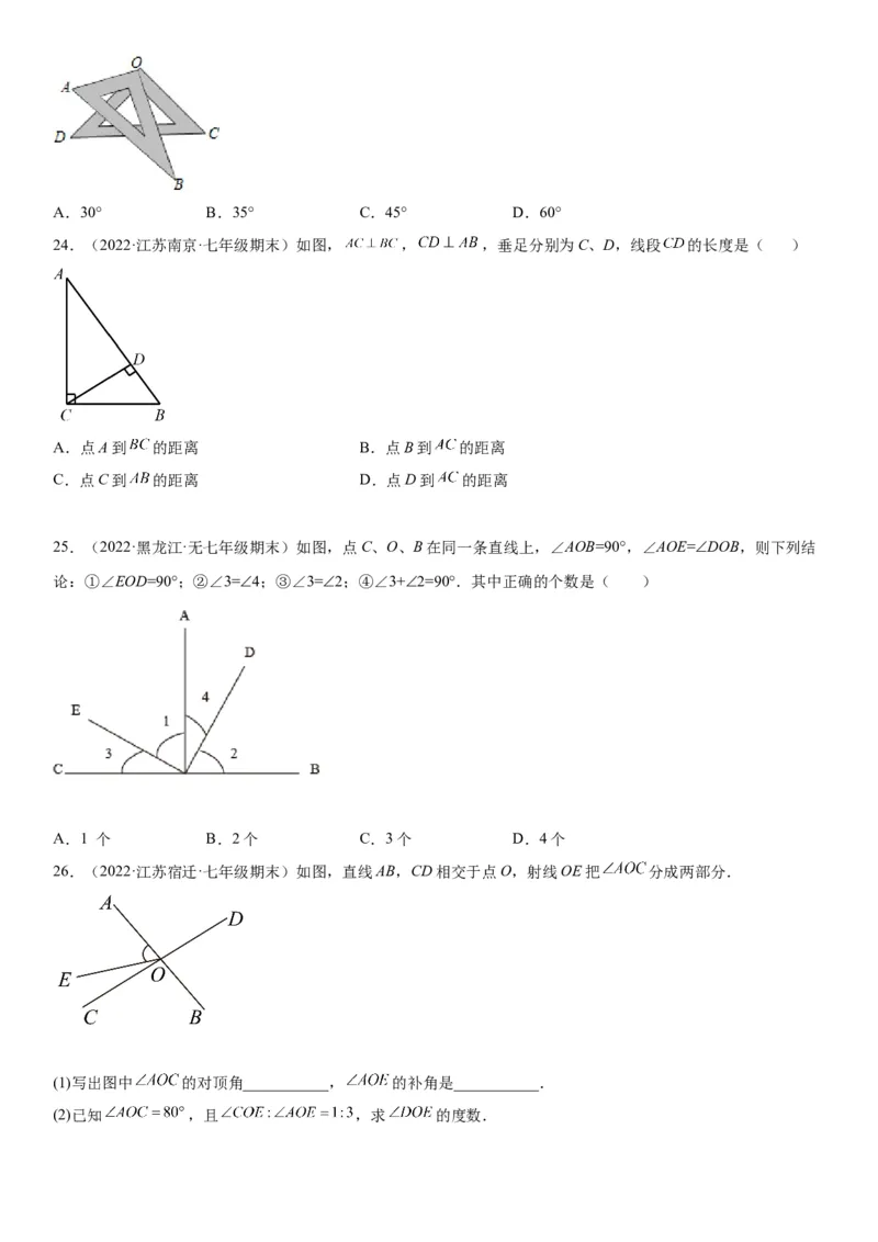 2.1两条直线的位置关系-七年级数学下册《考点&bull;题型&bull;技巧》精讲与精练高分突破（北师大版）_北师大初中数学_7下-北师大版初中数学_7下-初中数学北师大版（旧版）赠送_06专项讲练