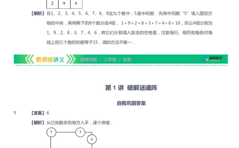 课本+自我巩固+课堂落实（答案）_《爱学习》小学初中数学和奥数资料_高斯数学爱学习课件_4奥数思维创新_二年级高斯数学思维创新_秋高斯数学2阶思维创新