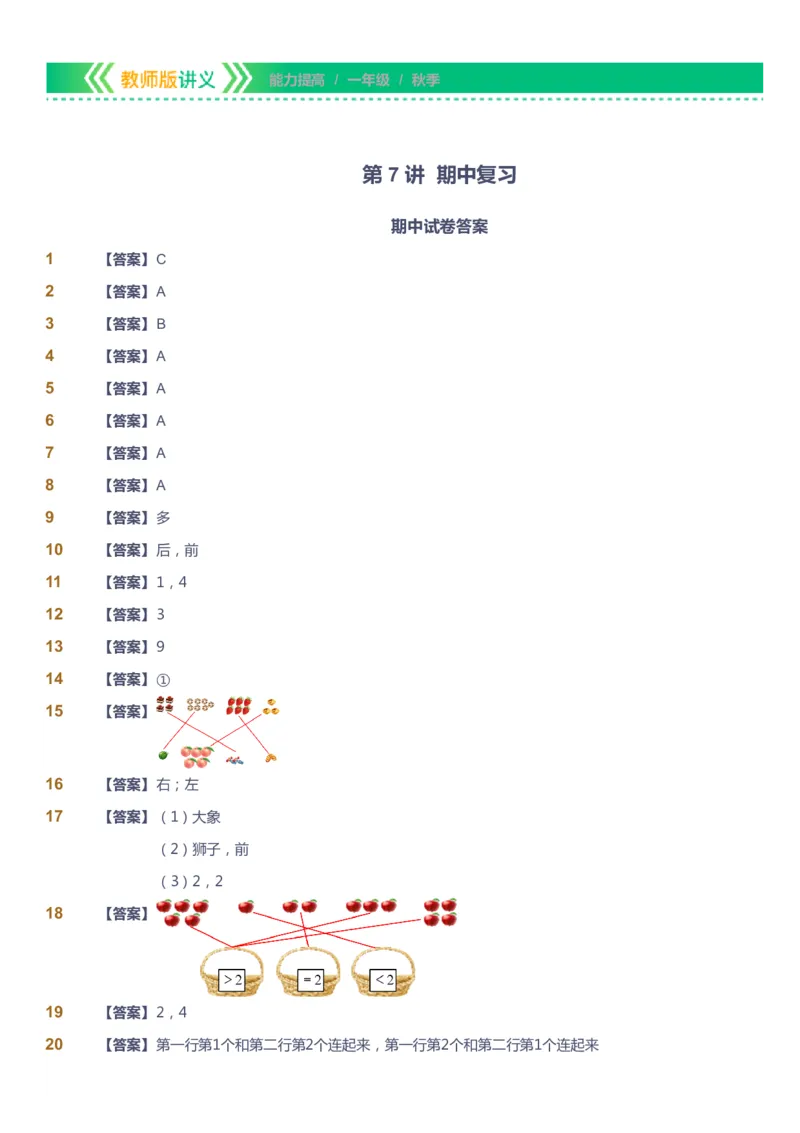 课本+自我巩固+课堂落实（答案）-gs_《爱学习》小学初中数学和奥数资料_高斯数学爱学习课件_1人教小学能力提高_1年级能力提高春秋寒暑课件_秋高斯数学1阶能力提高-gs出品