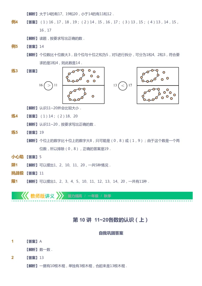 课本+自我巩固+课堂落实（答案）-gs_《爱学习》小学初中数学和奥数资料_高斯数学爱学习课件_1人教小学能力提高_1年级能力提高春秋寒暑课件_秋高斯数学1阶能力提高-gs出品