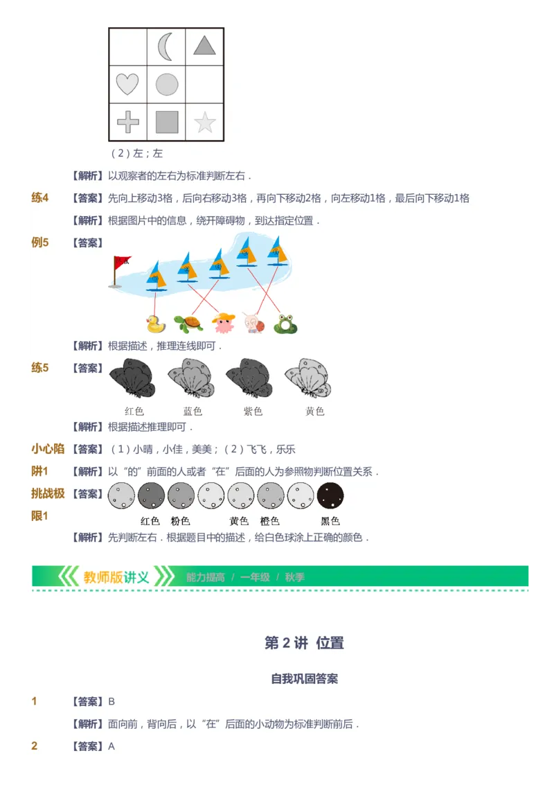 课本+自我巩固+课堂落实（答案）-gs_《爱学习》小学初中数学和奥数资料_高斯数学爱学习课件_1人教小学能力提高_1年级能力提高春秋寒暑课件_秋高斯数学1阶能力提高-gs出品