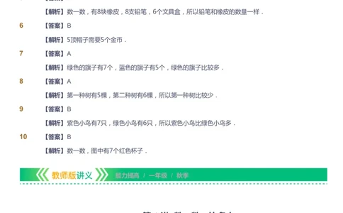课本+自我巩固+课堂落实（答案）-gs_《爱学习》小学初中数学和奥数资料_高斯数学爱学习课件_1人教小学能力提高_1年级能力提高春秋寒暑课件_秋高斯数学1阶能力提高-gs出品