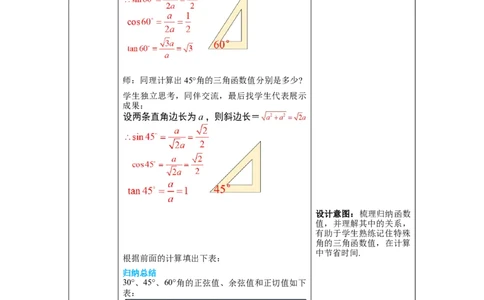1.230&deg;，45&deg;，60&deg;角的三角函数值教案_北师大初中数学_9下-北师大版初中数学_01课件+教案+学案新课标_教案_1.BS九下第一章直角三角形的边角关系