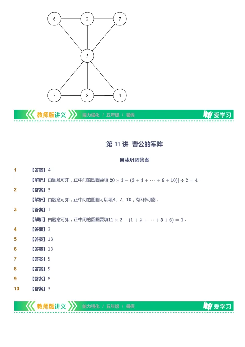 课本+自我巩固+课堂落实（答案）_《爱学习》小学初中数学和奥数资料_高斯数学爱学习课件_2人教小学能力强化_五年级高斯数学能力强化_暑数学5阶能力强化
