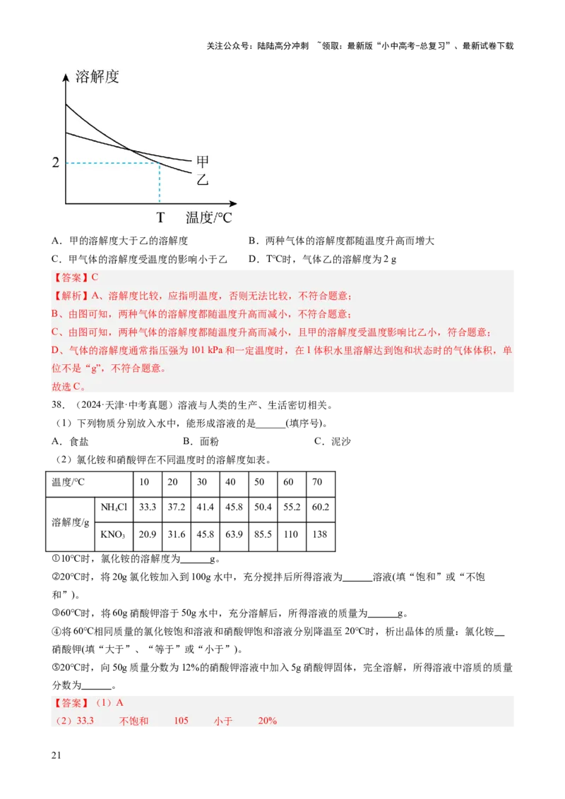 专题06溶液（解析版）_02中考总复习（2026版更新中）_05-化学-中考总复习_2026年中考复习（更新中）_好题汇编三年（2023-2025）中考化学真题分类汇编（全国通用）