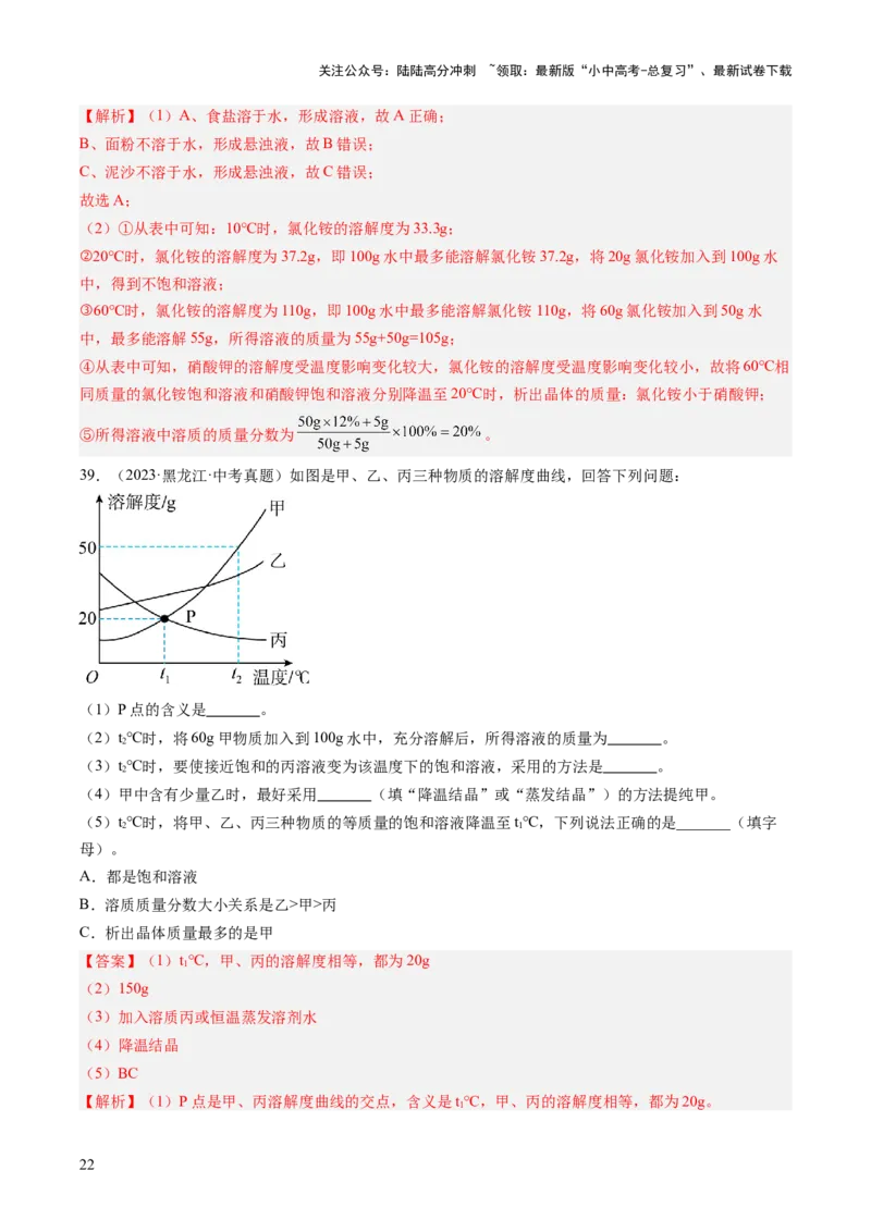 专题06溶液（解析版）_02中考总复习（2026版更新中）_05-化学-中考总复习_2026年中考复习（更新中）_好题汇编三年（2023-2025）中考化学真题分类汇编（全国通用）