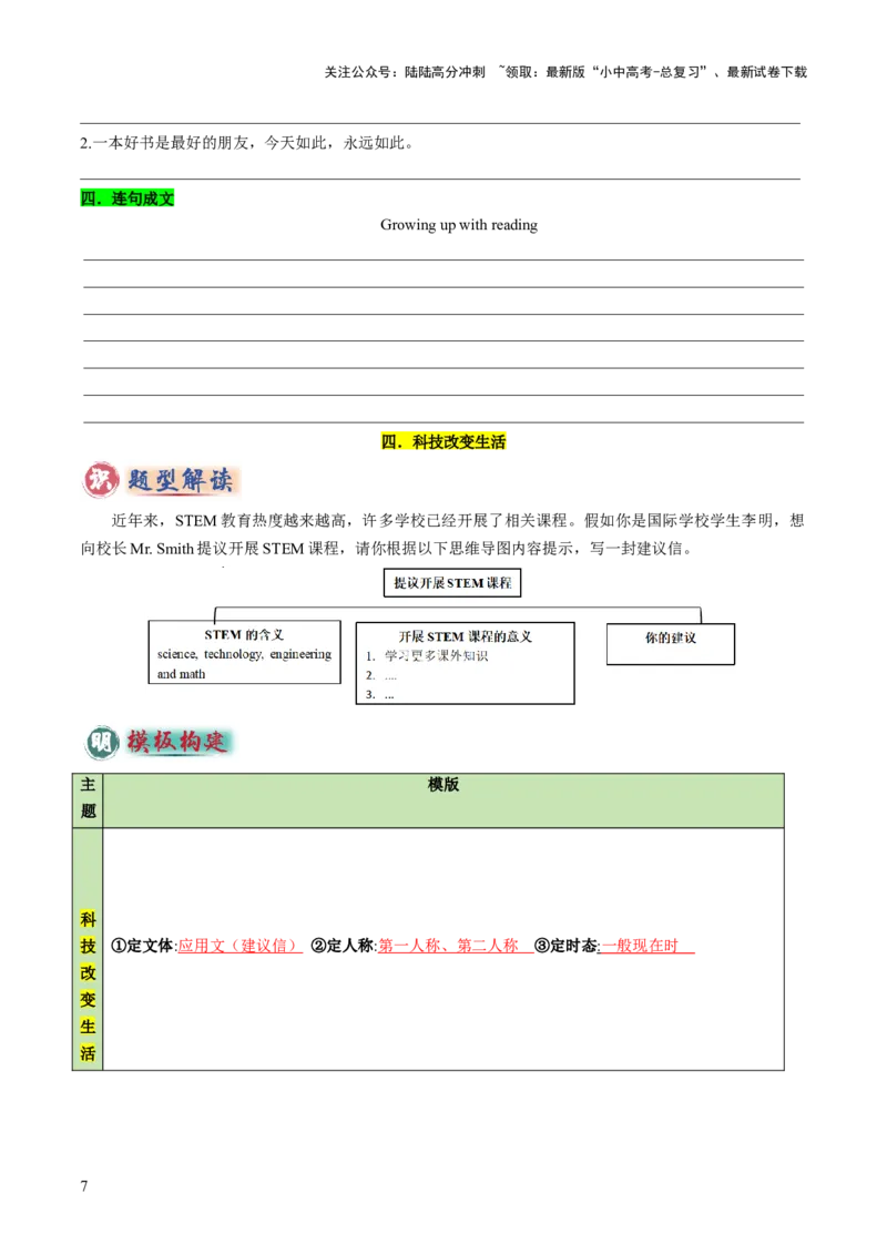 专题04书面表达之记叙文（体育运动、最喜欢的电影、阅读、科技改变生活）（答题模板）（原卷版）_02中考总复习（2026版更新中）_03-英语-中考总复习_2025中考复习资料