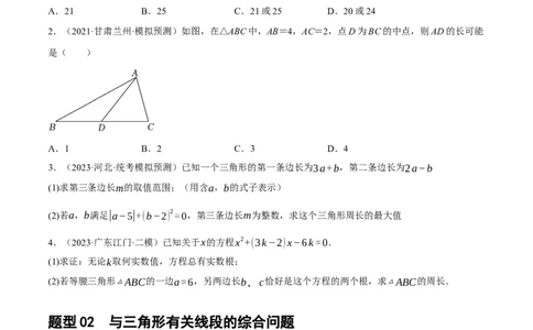 专题04三角形的性质与判定（原卷版）_02中考总复习（2026版更新中）_02-数学-中考总复习_2024年中考复习资料_二轮复习资料_完2024年中考数学二轮复习课件+讲义+练习（全国通用）_练习