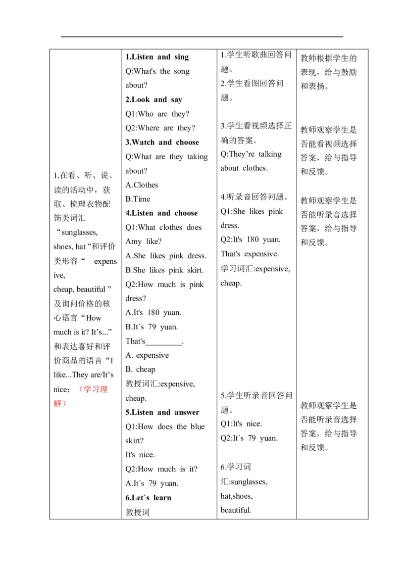 Unit4Goingshopping单元整体教学设计表格式（5课时）_4下-新英语人教PEP版（2026持续更新）_04教案（多套齐全）_单元整体教学设计表格式（5课时）