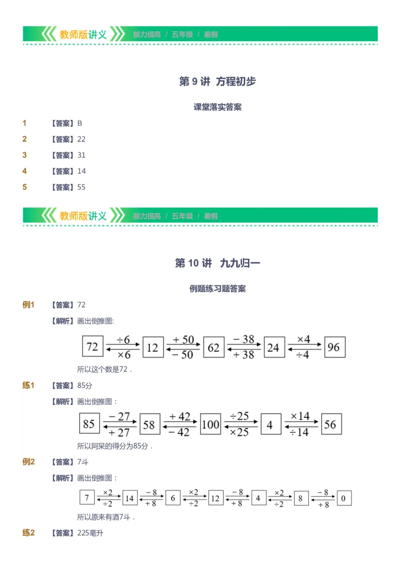 课本+自我巩固+课堂落实（答案）-gs_《爱学习》小学初中数学和奥数资料_高斯数学爱学习课件_1人教小学能力提高_5年级能力提高课件春秋寒暑_5年级能力提高课件暑假-gs出品