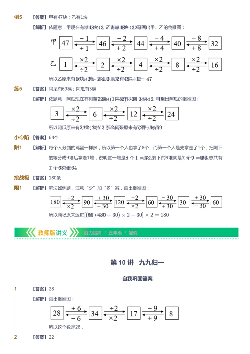 课本+自我巩固+课堂落实（答案）-gs_《爱学习》小学初中数学和奥数资料_高斯数学爱学习课件_1人教小学能力提高_5年级能力提高课件春秋寒暑_5年级能力提高课件暑假-gs出品
