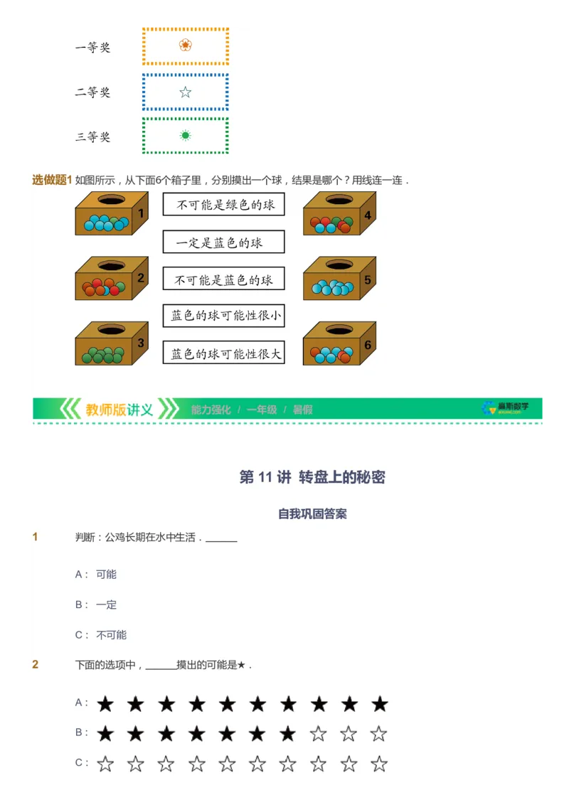 课本+自我巩固+课堂落实_《爱学习》小学初中数学和奥数资料_高斯数学爱学习课件_2人教小学能力强化_一年级高斯数学能力强化_暑数学1阶能力强化