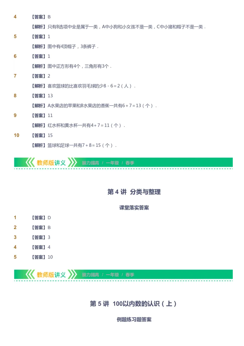 课本+自我巩固+课堂落实（答案）-gs_《爱学习》小学初中数学和奥数资料_高斯数学爱学习课件_1人教小学能力提高_1年级能力提高春秋寒暑课件_春高斯数学1阶能力提高-gs出品