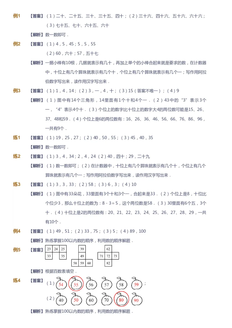 课本+自我巩固+课堂落实（答案）-gs_《爱学习》小学初中数学和奥数资料_高斯数学爱学习课件_1人教小学能力提高_1年级能力提高春秋寒暑课件_春高斯数学1阶能力提高-gs出品
