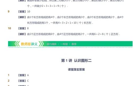 课本+自我巩固+课堂落实（答案）-gs_《爱学习》小学初中数学和奥数资料_高斯数学爱学习课件_1人教小学能力提高_1年级能力提高春秋寒暑课件_春高斯数学1阶能力提高-gs出品