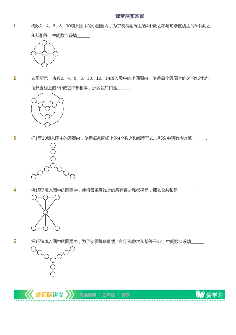 课本+自我巩固+课堂落实_《爱学习》小学初中数学和奥数资料_高斯数学爱学习课件_4奥数思维创新_四年级高斯数学思维创新_春数学4阶思维创新