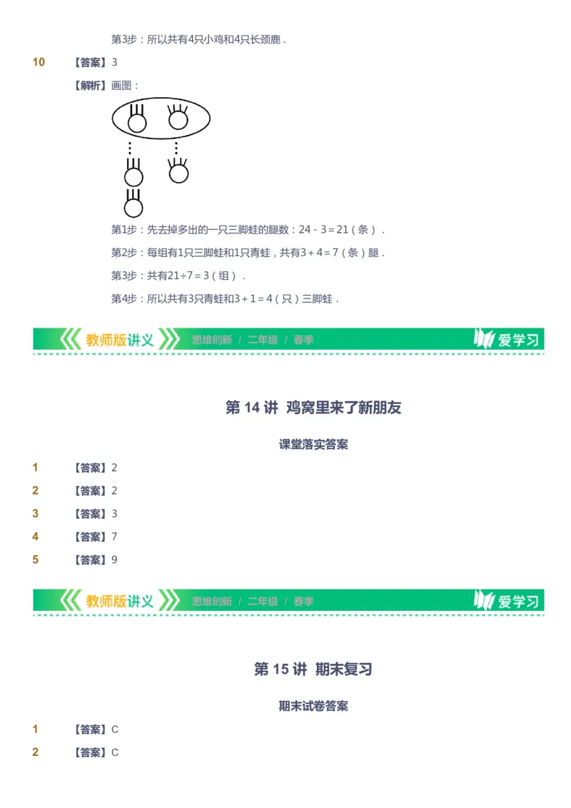 课本+自我巩固+课堂落实（答案）_《爱学习》小学初中数学和奥数资料_高斯数学爱学习课件_4奥数思维创新_二年级高斯数学思维创新_春高斯数学2阶思维创新
